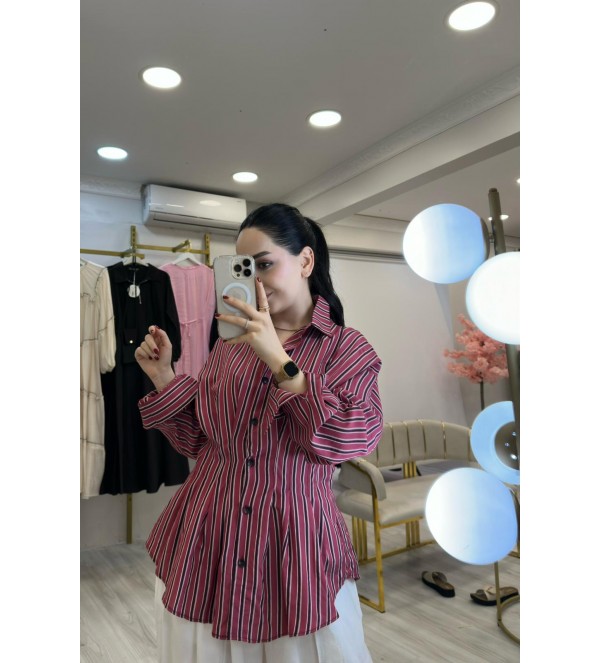 Bordo Çizgili Gömlek