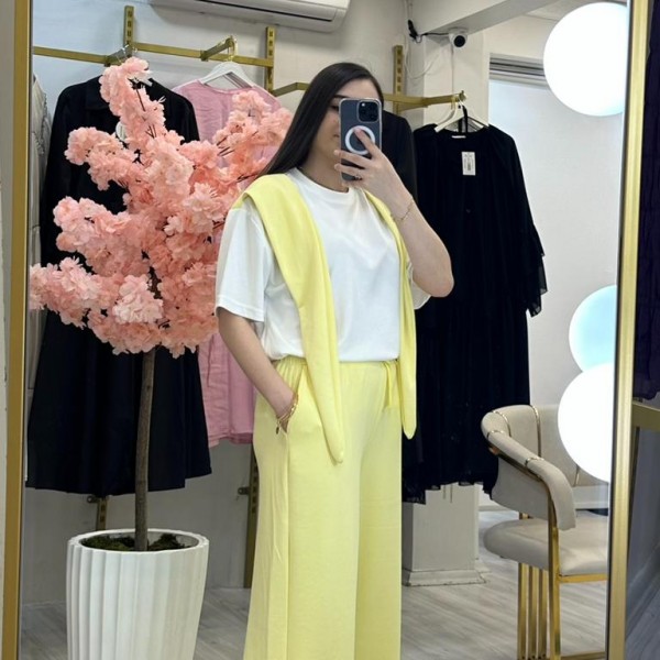 Sarı Beyaz Şal Takım