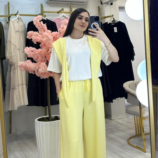 Sarı Beyaz Şal Takım