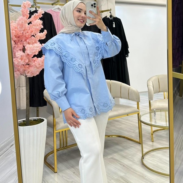 Mavi Küpürlü Gömlek