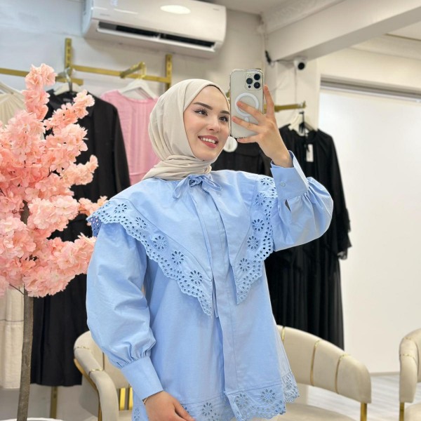 Mavi Küpürlü Gömlek