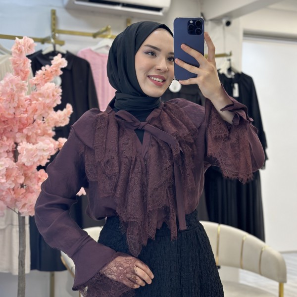 Bordo Dantelli Gömlek