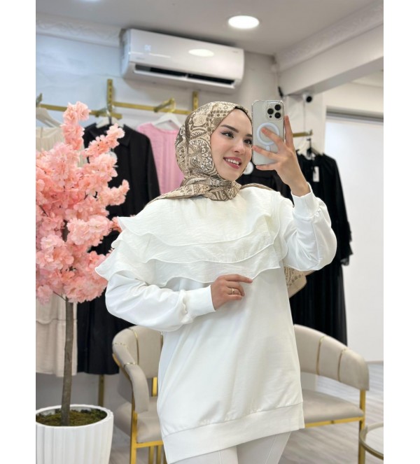 Beyaz Fırfırlı Sweat