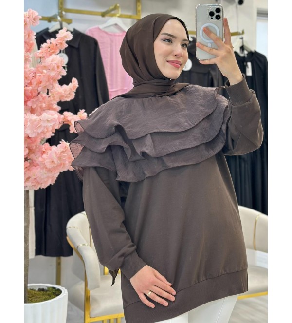 Kahve Fırfırlı Sweat