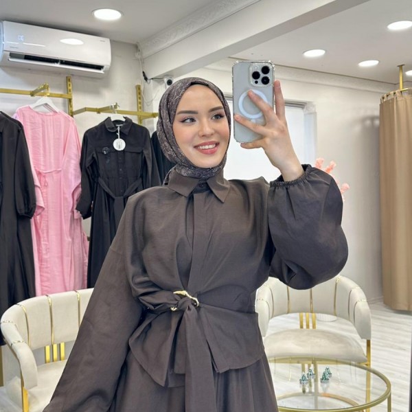 Kahve Gold Kemerli Etekli Takım