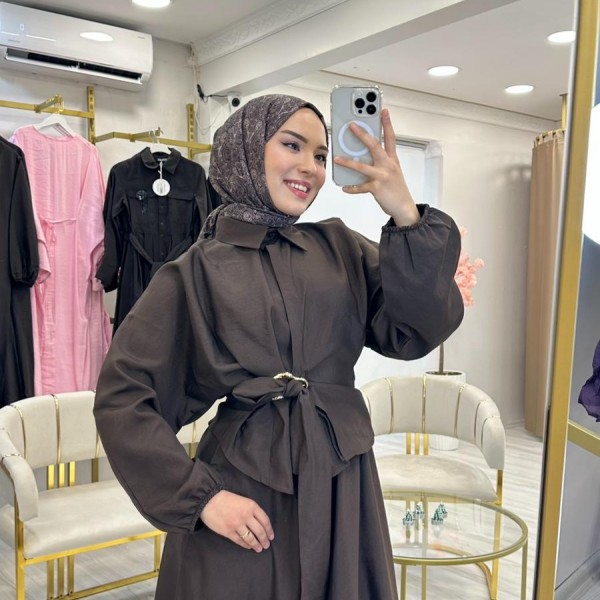 Kahve Gold Kemerli Etekli Takım