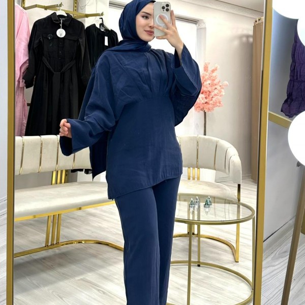 Arabic Pelerinli Modal 2Li Takım Lacivert