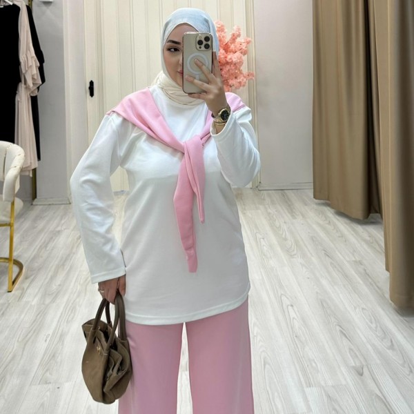 Pembe Şal Takım Uzun Kol