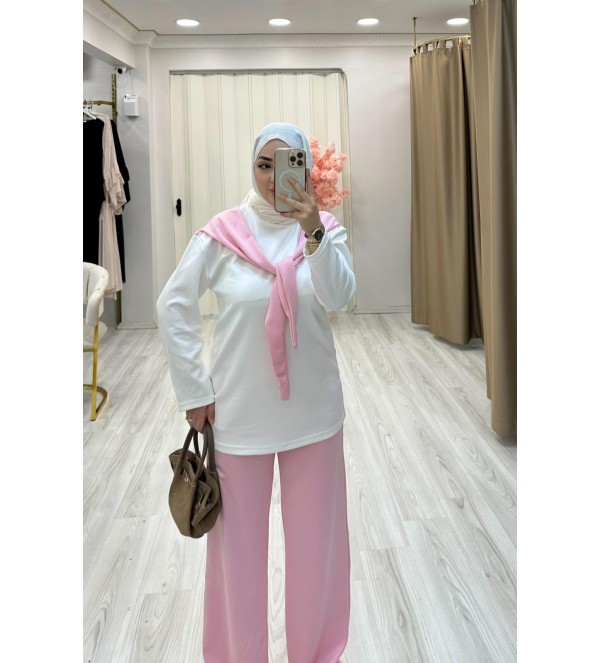 Pembe Şal Takım Uzun Kol