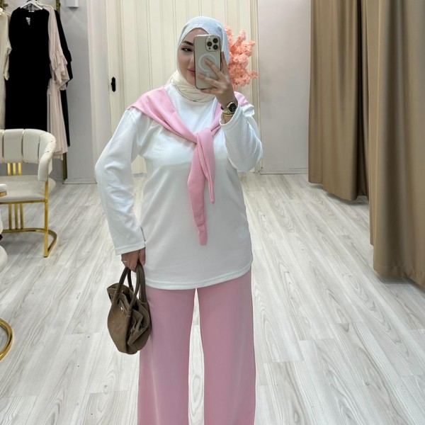 Pembe Şal Takım Uzun Kol
