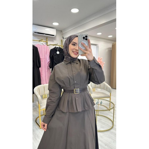 Prime Geniş Kemerli Etekli Kahve Takım