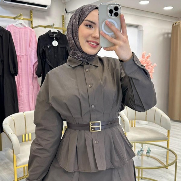 Prime Geniş Kemerli Etekli Kahve Takım